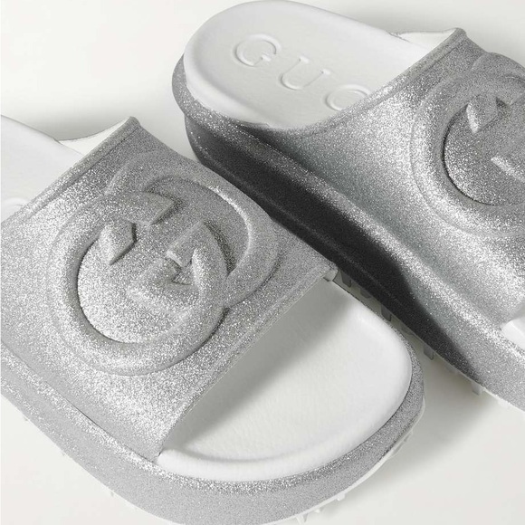 NEW GUCCI MIAMI GLITTER INTERLOCKING G PLATFORM SLIDES SANDALS G41 US 11 - Picture 4 of 13